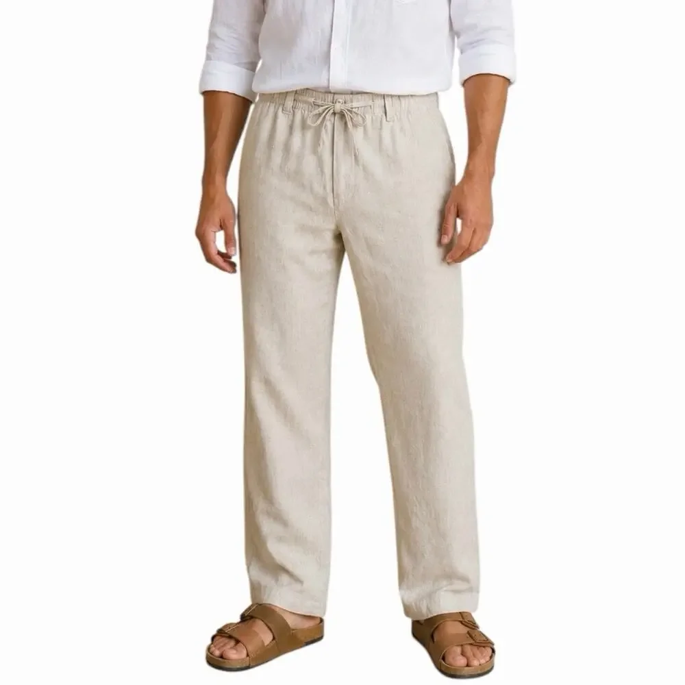 COOFANDY Men's Cotton Blend Drawstring Pants XXL Straight Leg Natural Relaxed